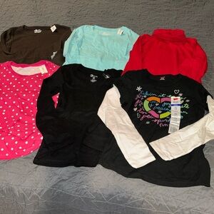 NWT Girls lot 6 shirts small light blue brown pink red black heart long sleeve